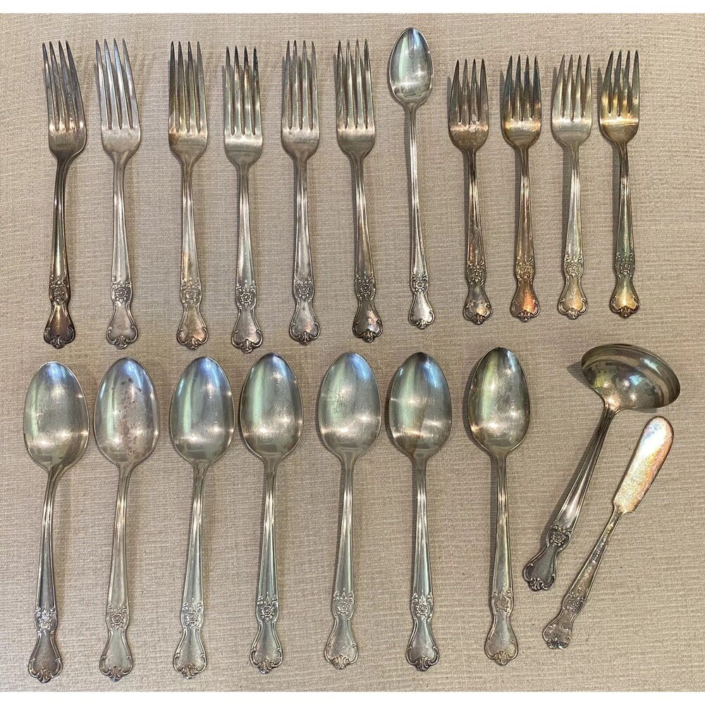 20 Pcs Old Company Silverplate Signature Rose No Monogram Forks Spoons Ladle Etc